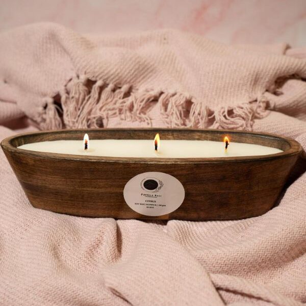 Soy Wax 3 Wick Candle in Wooden Bowl