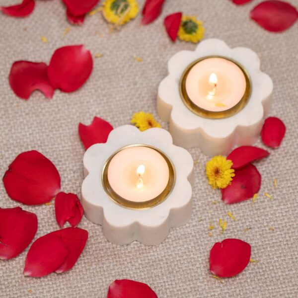floral-shaped marble tea light holders