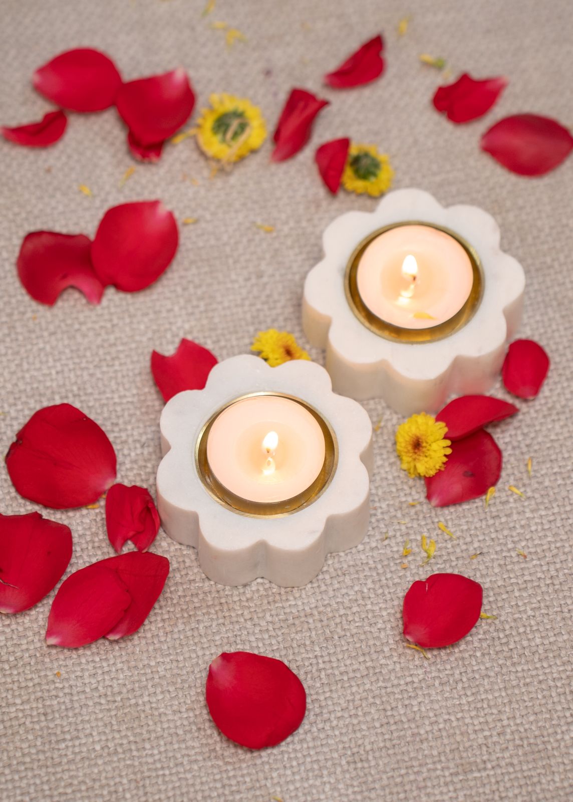 floral-shaped marble tea light holders