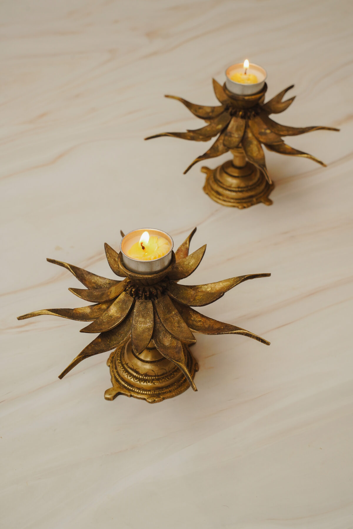 Brass Lotus Candle Stand (Collapsible) – Antique Design