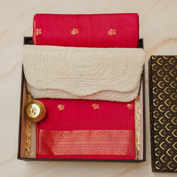Banarasi Dupatta & Designer Clutch Gift Box- Red-1